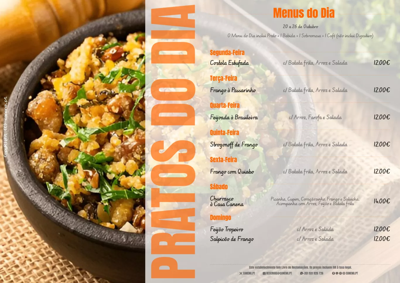 Ementa desta Semana: 20 a 26 de Outubro