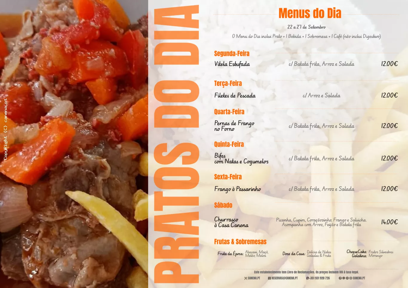 Ementa desta Semana: 22 a 27 de Setembro