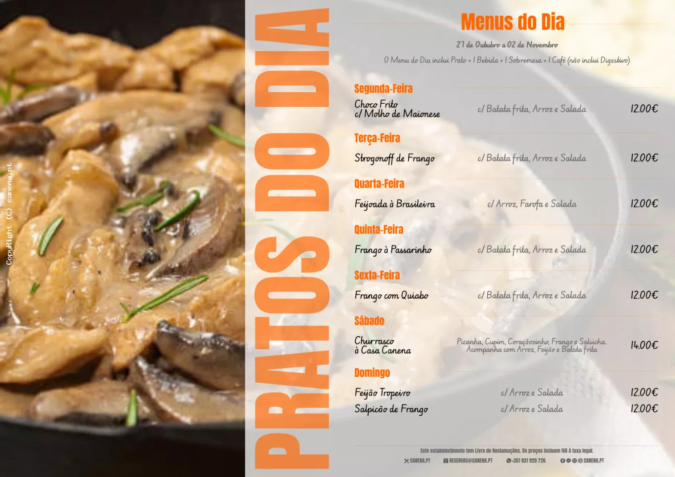 Ementa desta Semana: 27 de Outubro a 2 de Novembro