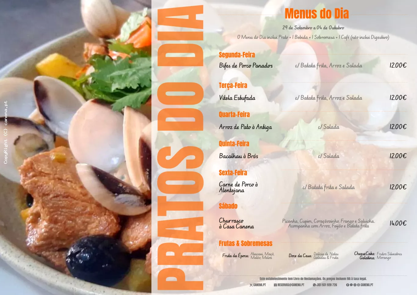 Ementa desta Semana: 29 Setembro a 4 de Outubro