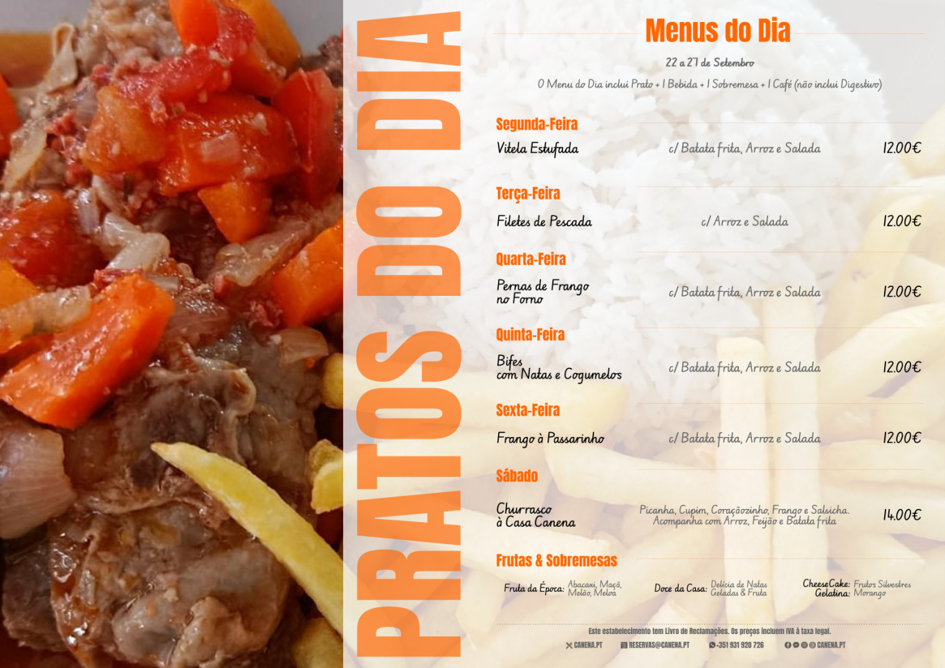 Ementa desta Semana: 22 a 27 de Setembro