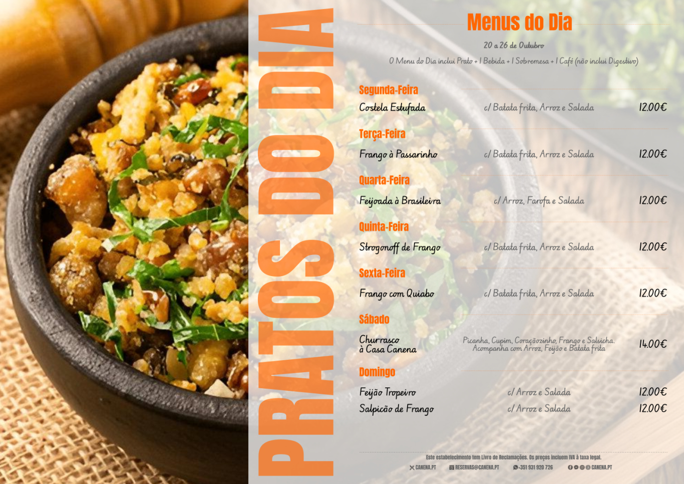 Ementa desta Semana: 20 a 26 de Outubro