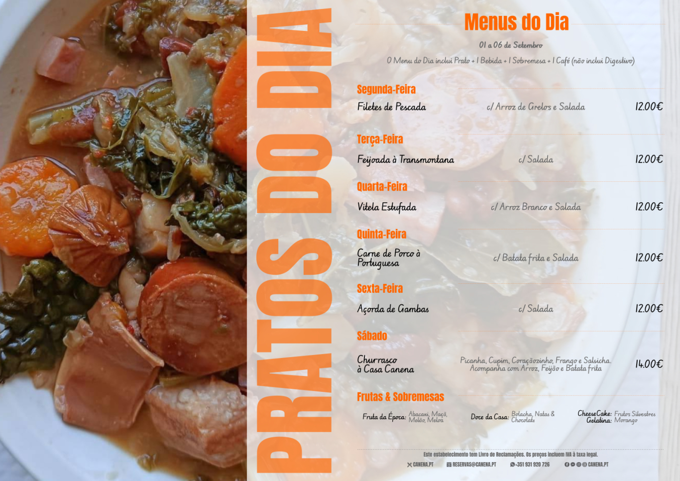 Ementa desta Semana: 1 a 6 de Setembro