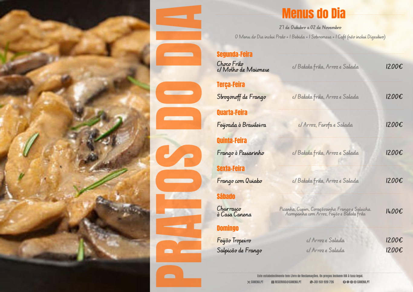 Ementa desta Semana: 27 de Outubro a 2 de Novembro